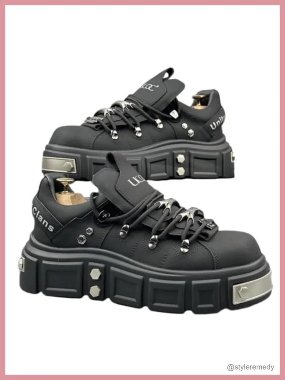 Y2K Punk Chunky Platform Lace-Up Ankle Boots with Rivets